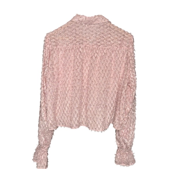 BLUE BLOSSOM button front pink fringe textured top XL NWT - Picture 3 of 9